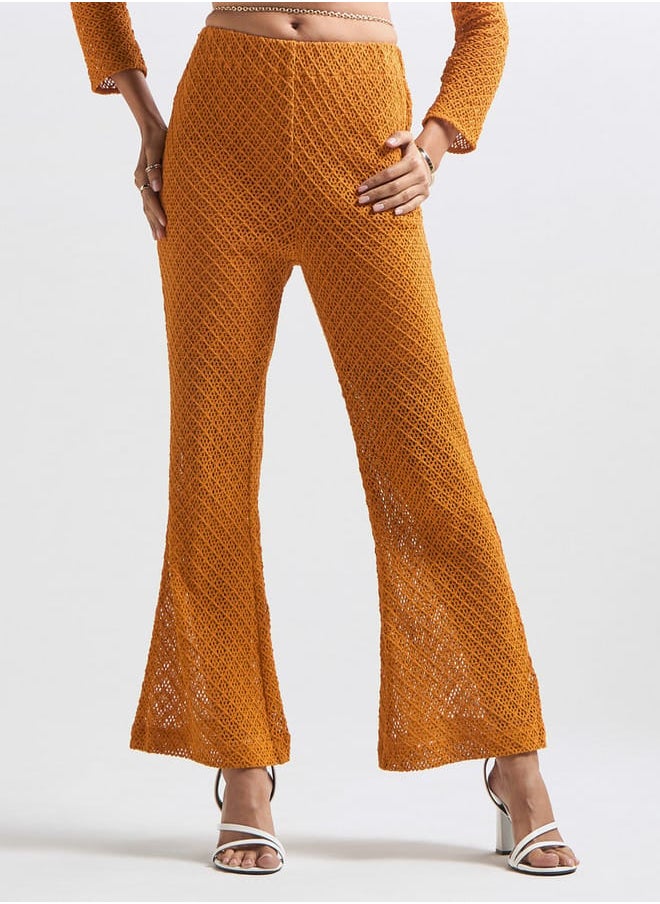 Textured Flared Pants with Elasticised Waistband