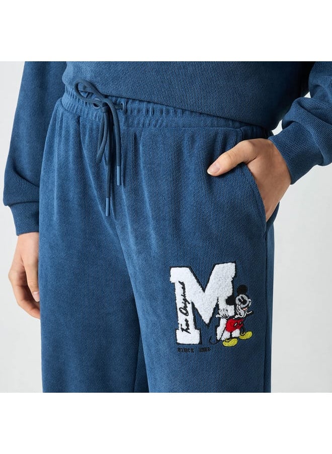 Mickey Mouse Embroidered Track Pants with Drawstring Closure