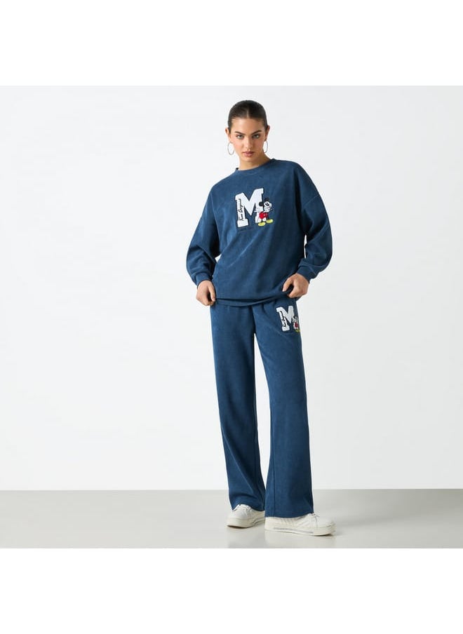 Mickey Mouse Embroidered Track Pants with Drawstring Closure