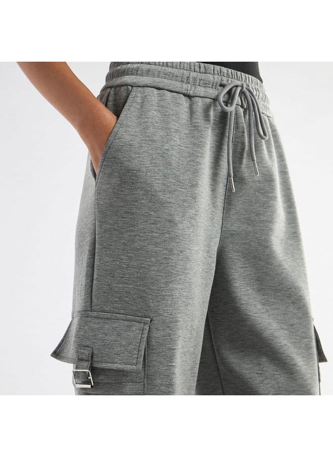 Solid Cargo Track Pants with Drawstring Closure