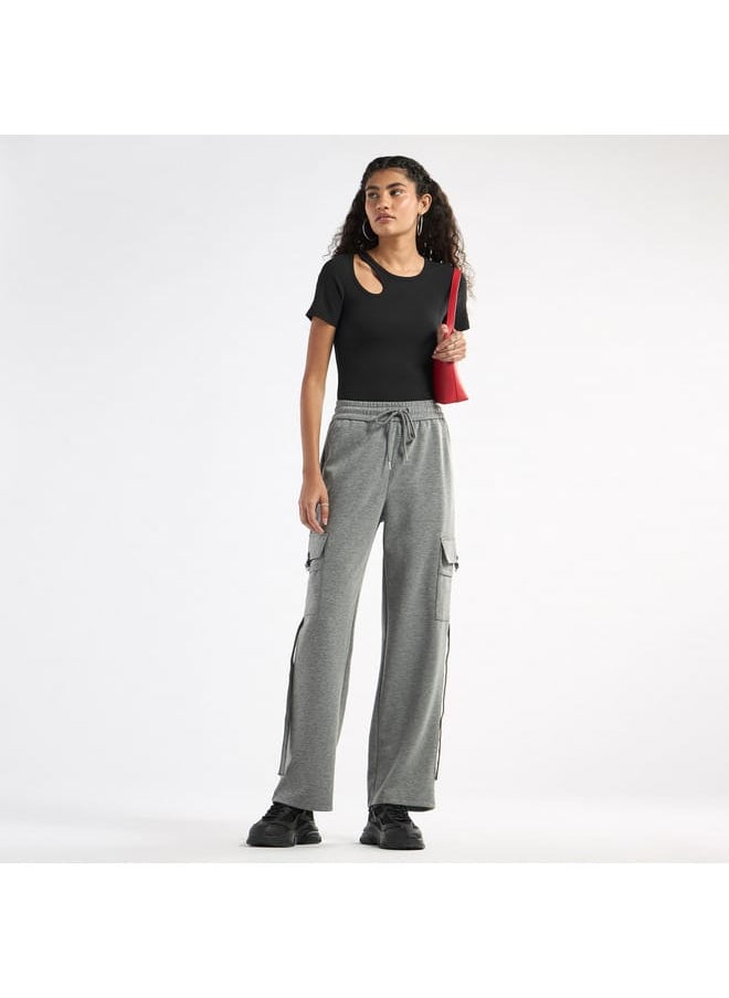 Solid Cargo Track Pants with Drawstring Closure