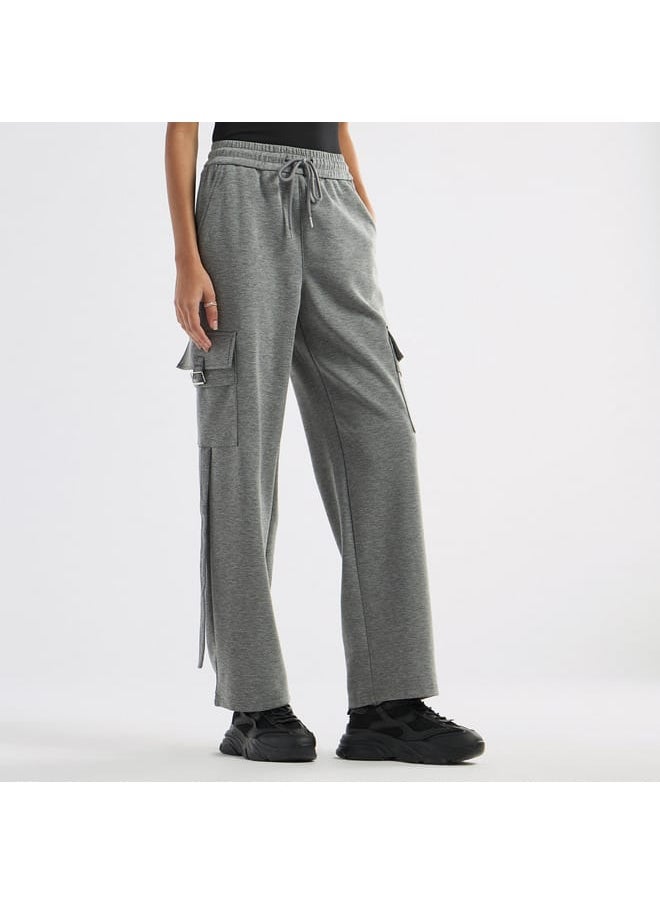 Solid Cargo Track Pants with Drawstring Closure