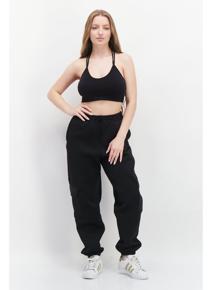 Women Sportswear Fit Drawstring Outdoor Track Pants, Black