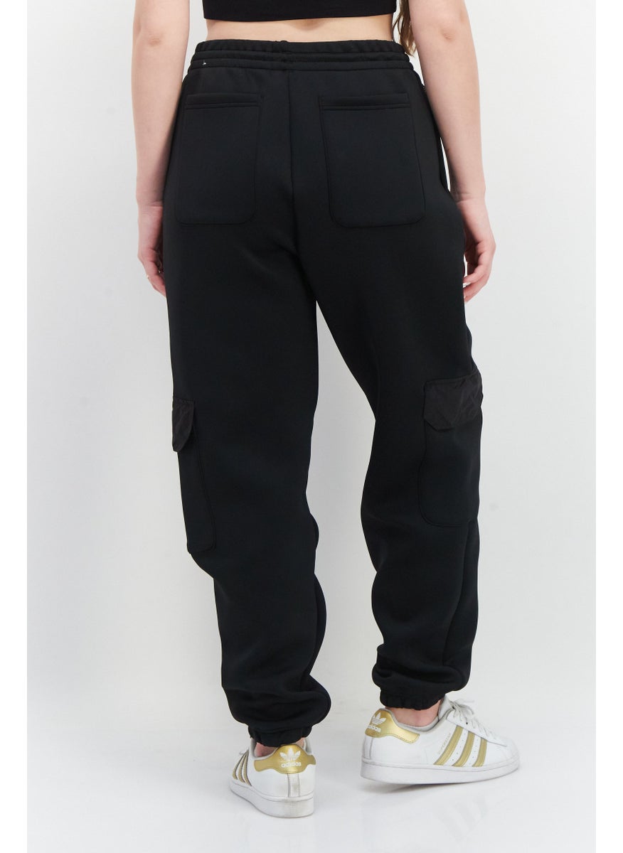 Women Sportswear Fit Drawstring Outdoor Track Pants, Black