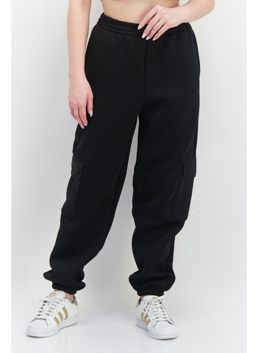 Women Sportswear Fit Drawstring Outdoor Track Pants, Black