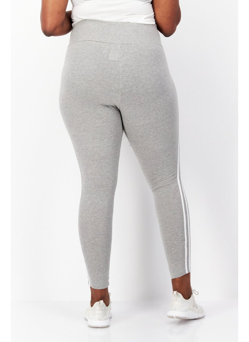 Women Plus Size Mid Rise Training Tight, Grey Heather/White