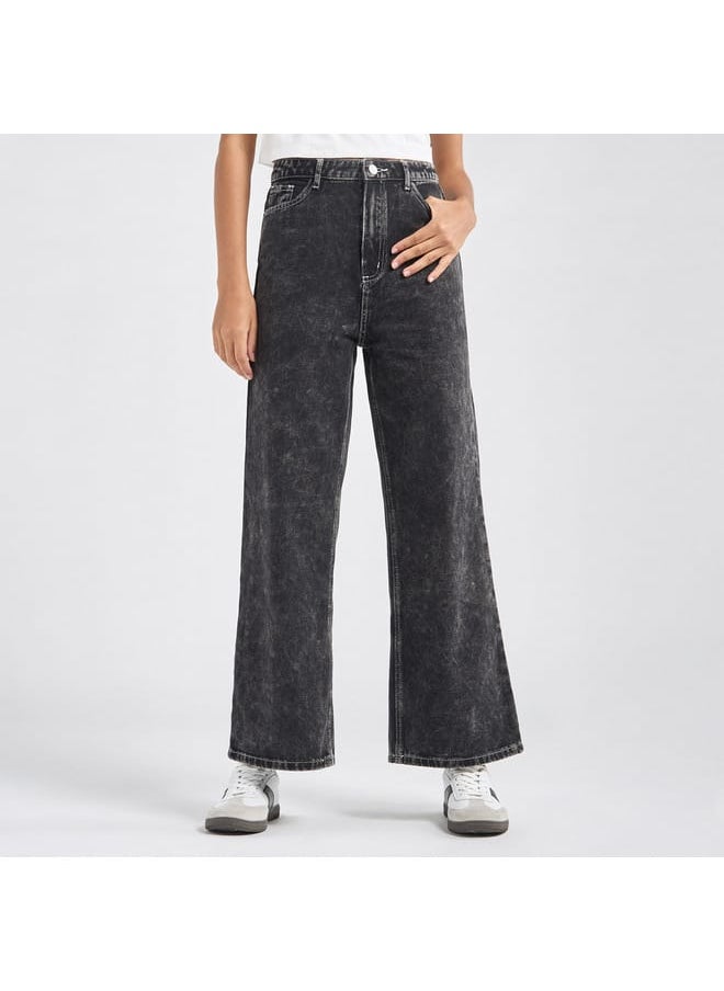 Solid Wide Leg Jeans with Pockets