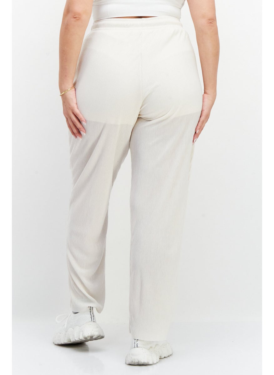 Women Regular Fit Brand Logo Wide Leg Pant, Beige