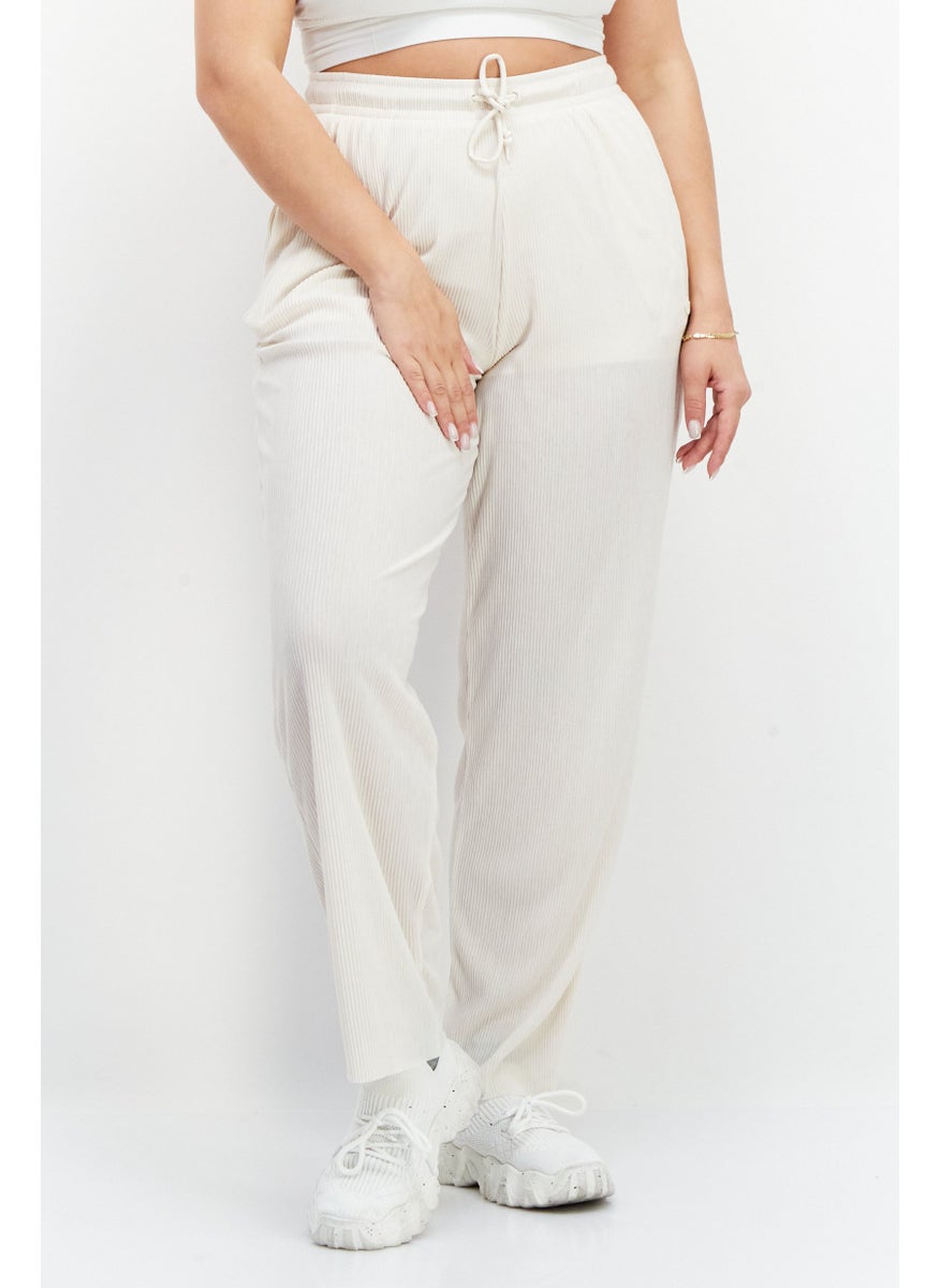 Women Regular Fit Brand Logo Wide Leg Pant, Beige