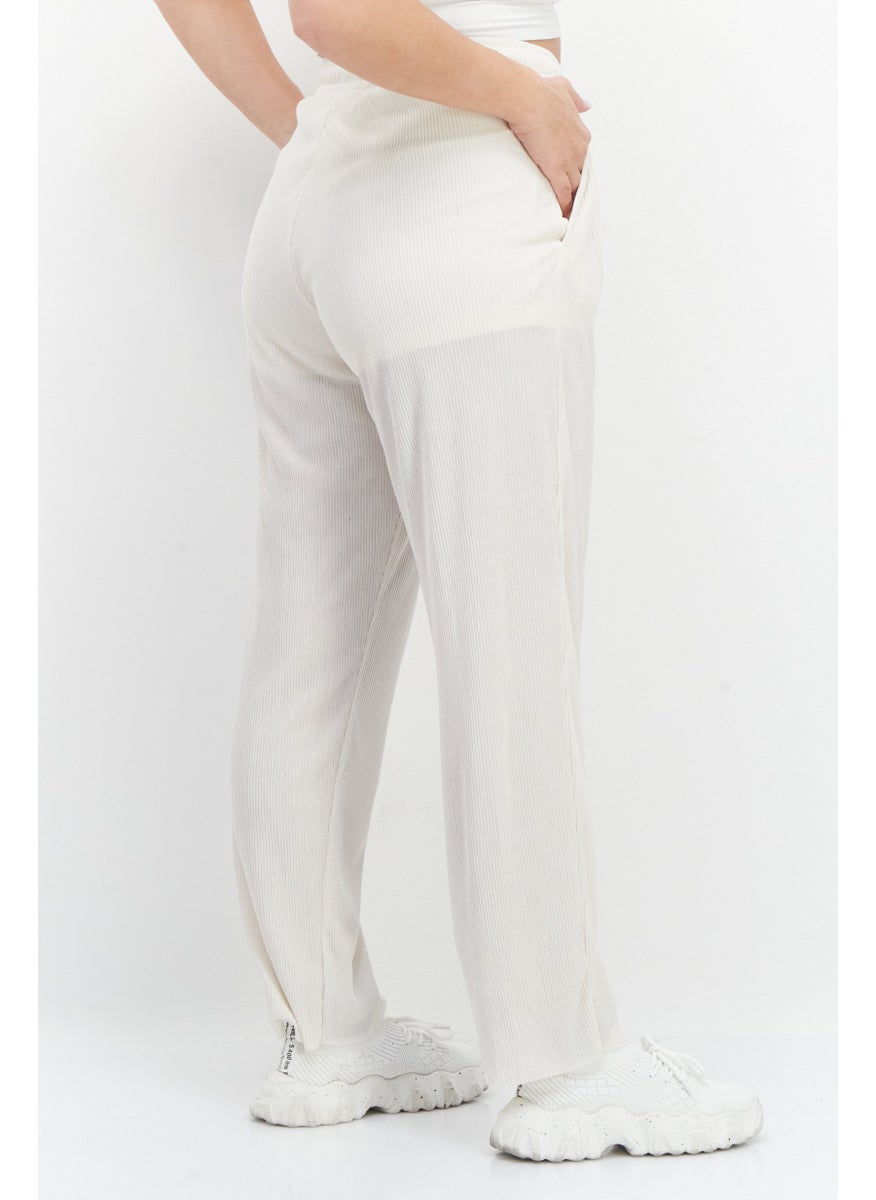 Women Regular Fit Brand Logo Wide Leg Pant, Beige