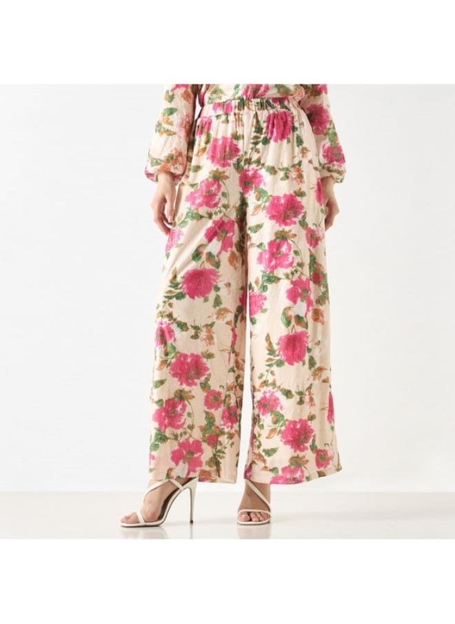 2Xtremz All-Over Floral Print Palazzo Pants with Elasticised Waistband and Pockets