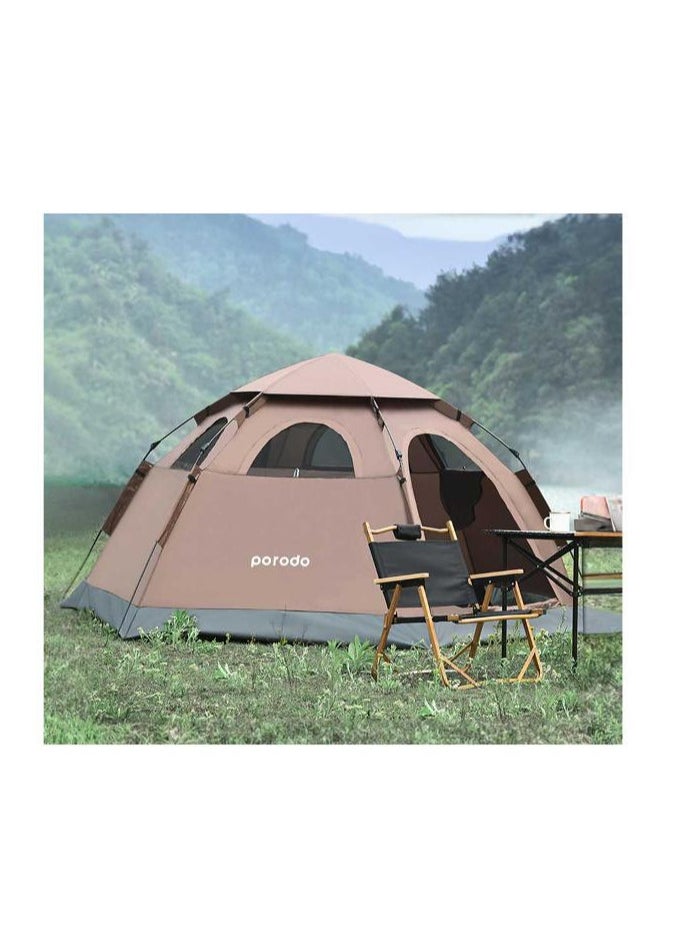 Porodo Lifestyle 4-Person Easy Pop-Up Automatic Camping Tent - Light Brown