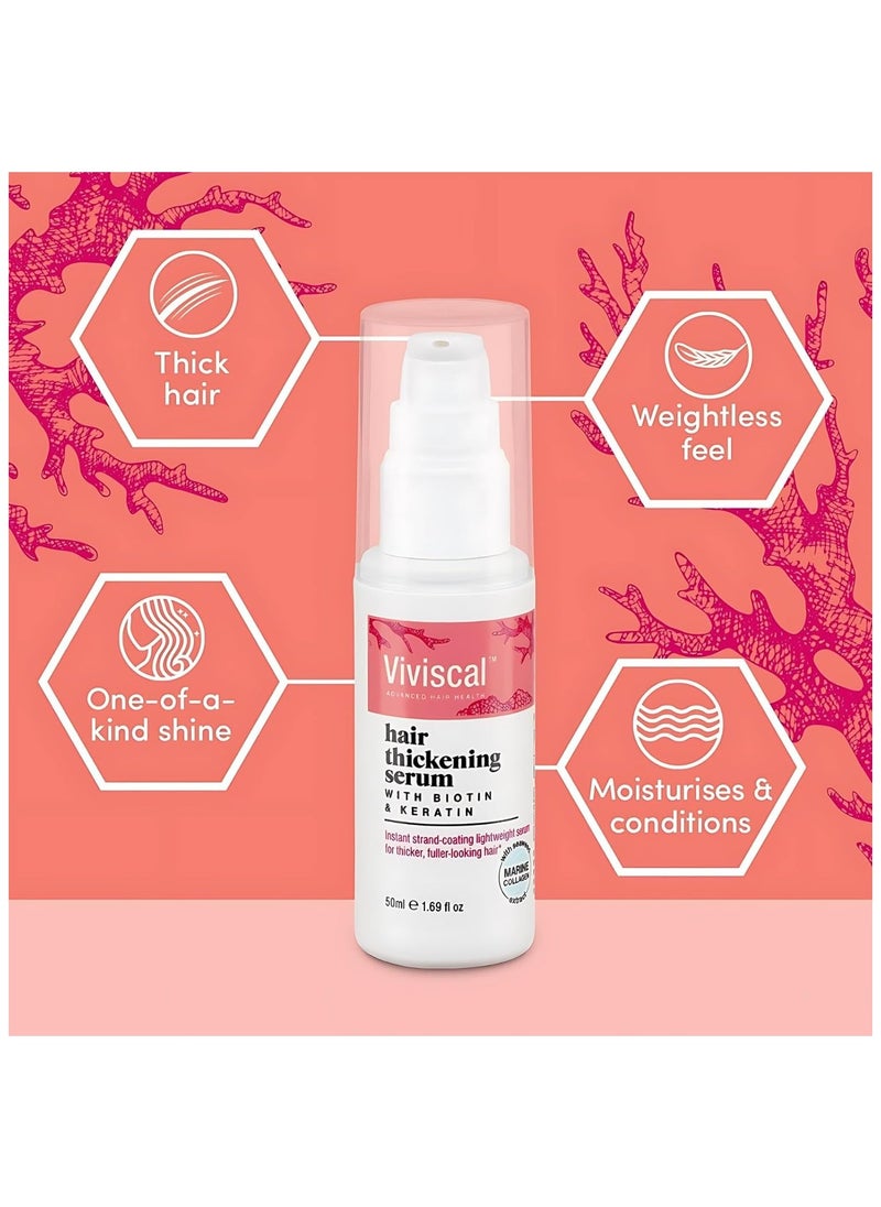 Viviscal Elixir Hair Thickening Leave-in Serum with Keratin, Biotin & Marine Collagen Prevents Frizz, Strengthens Strands & Adds Shine Instant Lightweight, Thicker & Fuller-Looking Hair, 50ml