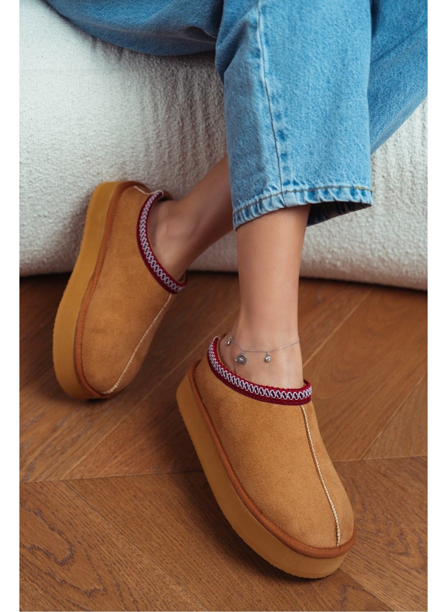 Sweet Tan Suede Fur Inside Flat Sole Sabo House Slippers