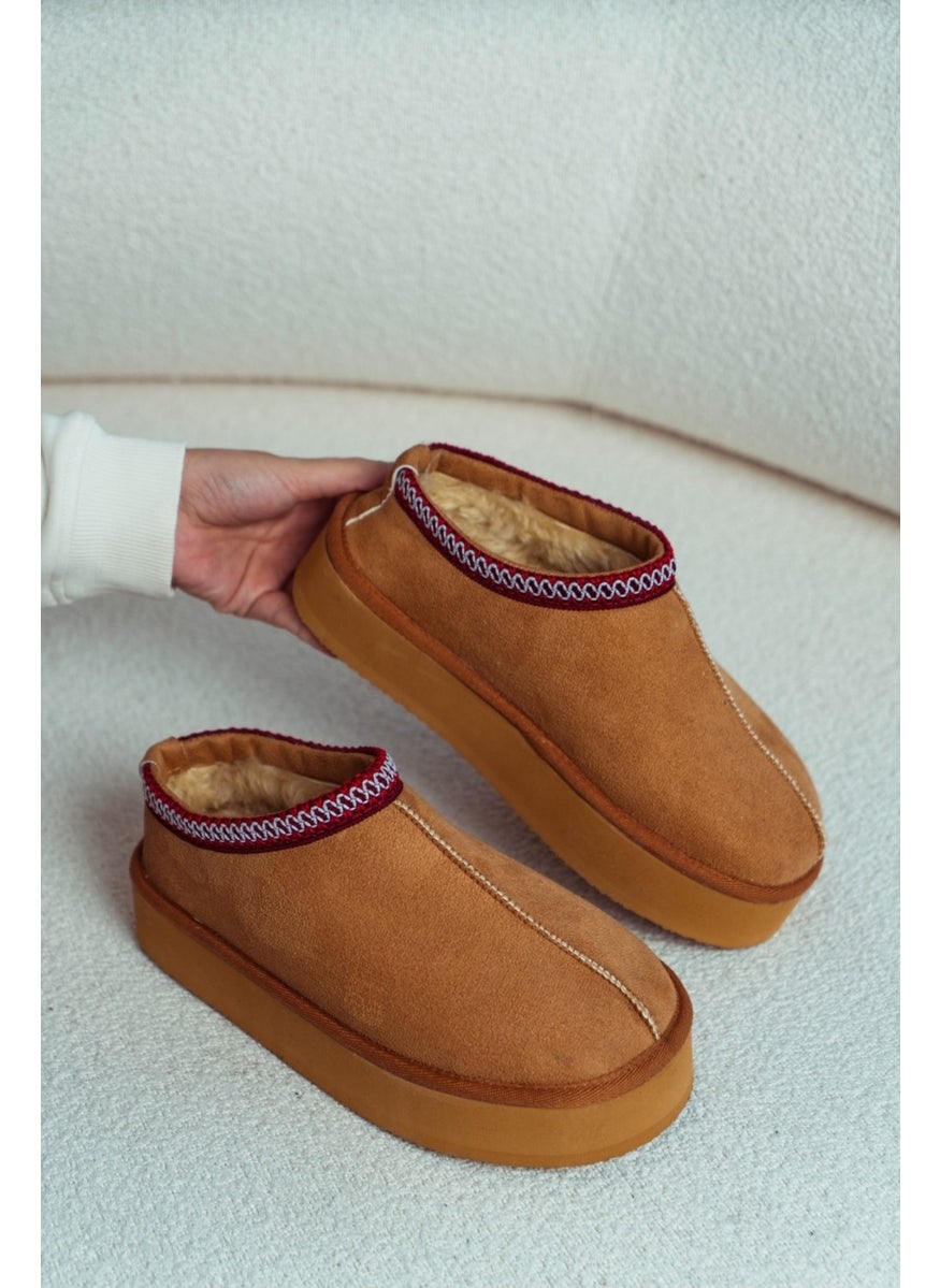 Sweet Tan Suede Fur Inside Flat Sole Sabo House Slippers