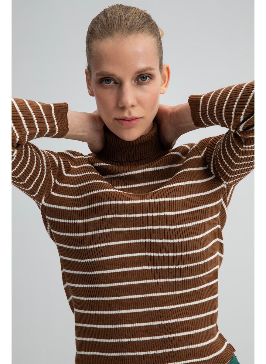 Touche Turtleneck Striped Knit Bodysuit