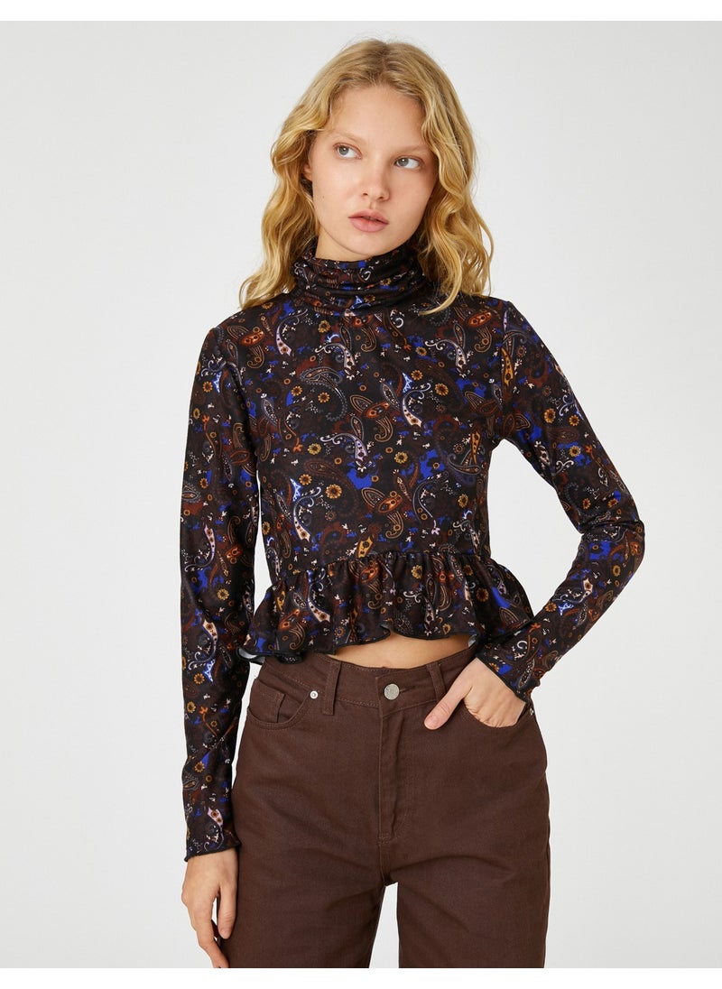 Long Sleeve T-Shirt Floral Stand Collar