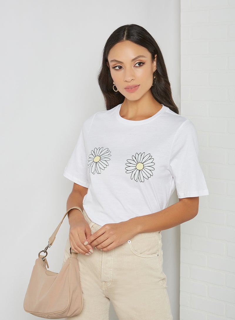 Flower Print T-Shirt Bright White