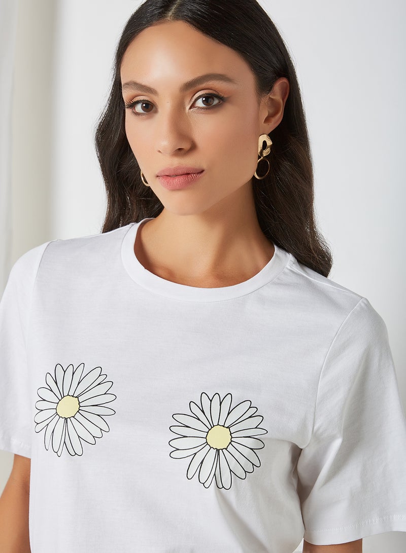 Flower Print T-Shirt Bright White