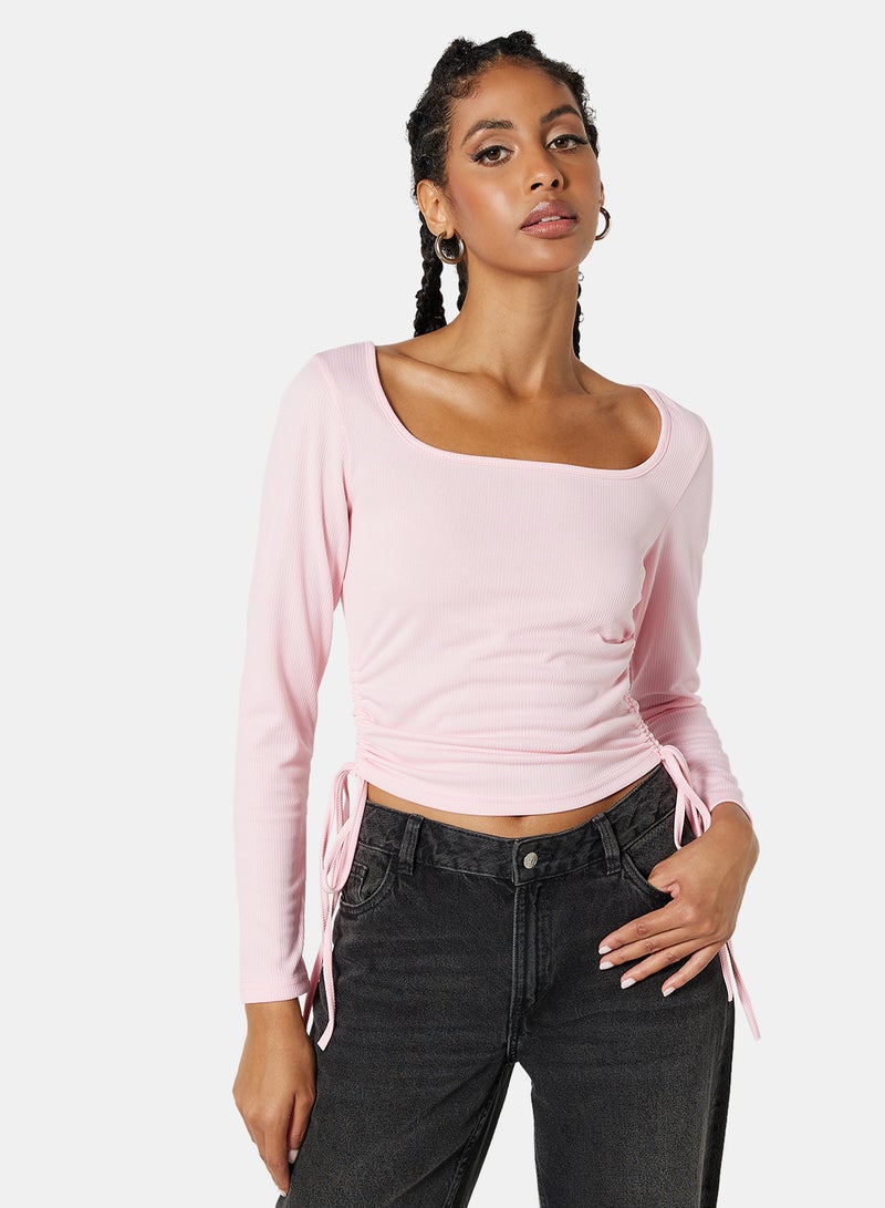 Ruched Square Neck T-Shirt Pink