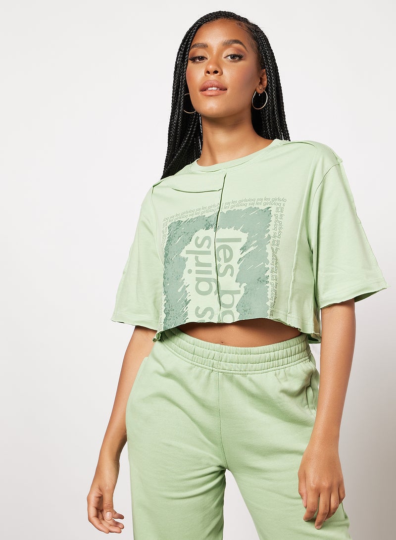 Deconstructed Cropped T-Shirt Green