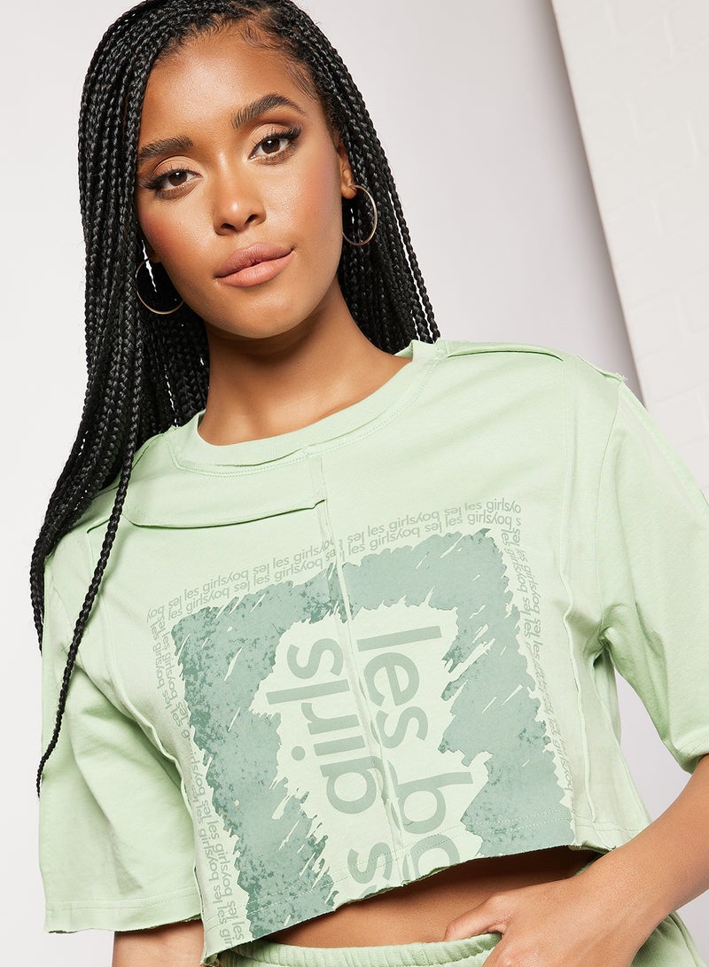 Deconstructed Cropped T-Shirt Green