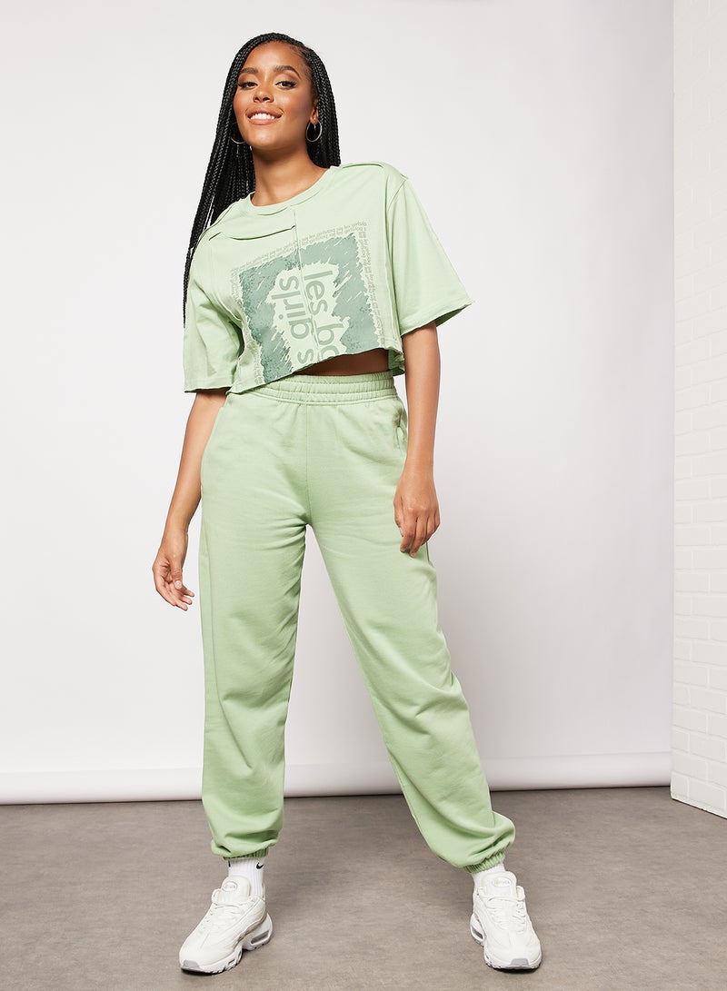 Deconstructed Cropped T-Shirt Green