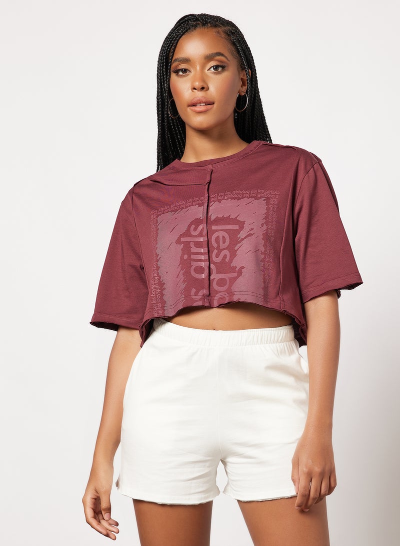 Deconstructed Cropped T-Shirt Maroon