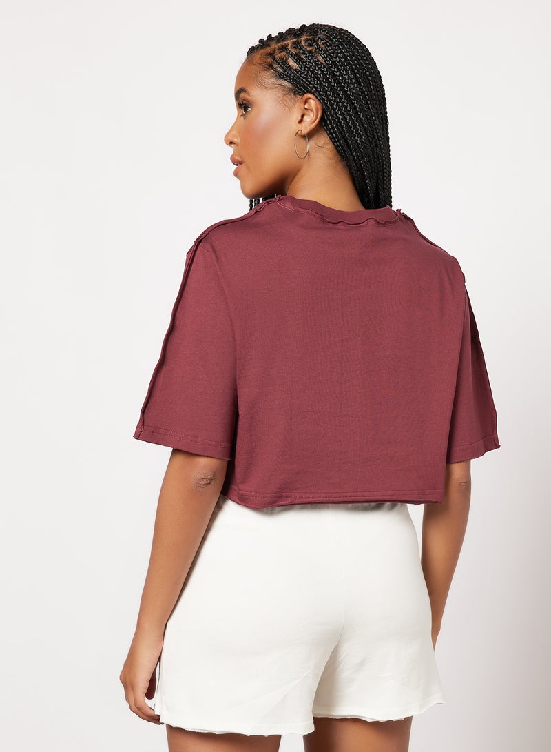 Deconstructed Cropped T-Shirt Maroon