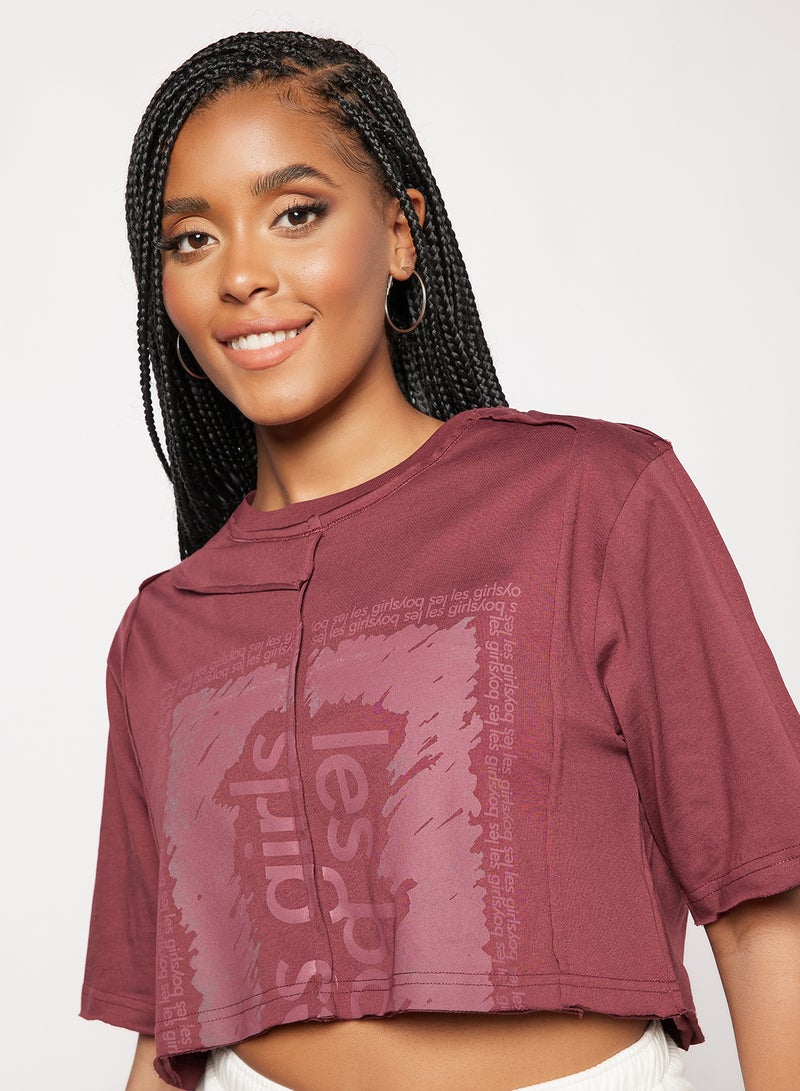 Deconstructed Cropped T-Shirt Maroon