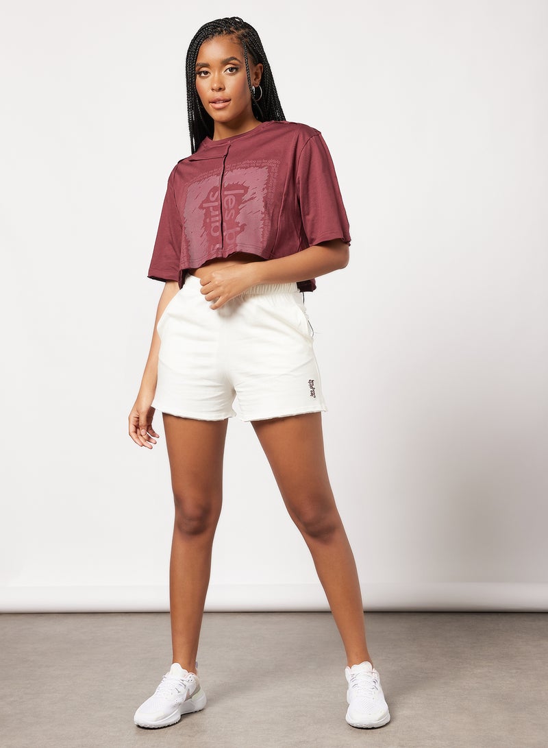 Deconstructed Cropped T-Shirt Maroon