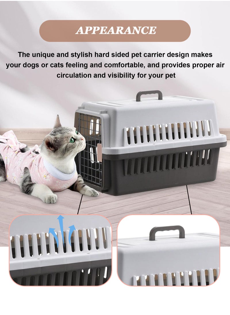 Portable Hard Sided Pet Carrier Carry Breathable Crate Puppy Cage Tote Transport Box Travel Kennel for Cats, Kitten,Dog,Trips Outdoor, Safety closure system, Aeration grids,L 48*W 30*H 32cm