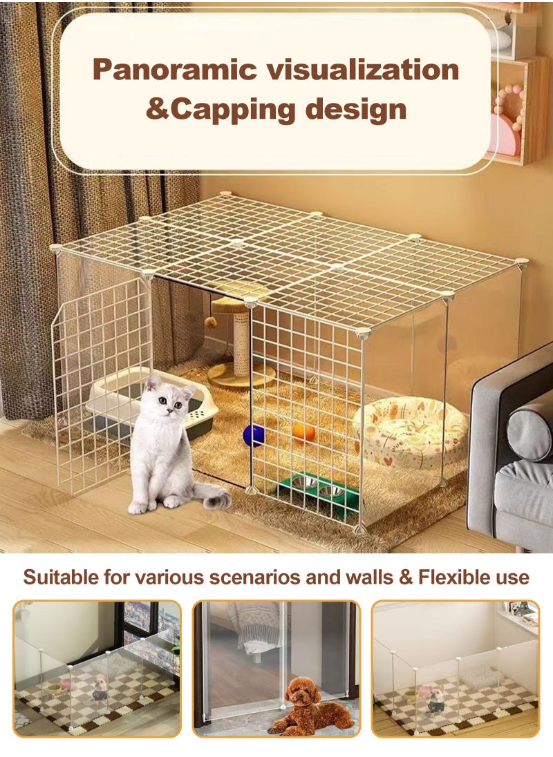 DIY Pet Playpen, Animal Cage Portable pet panels, Rabbits,Dog Cage,Cat Cage Crate Fence Tent for Indoor Outdoor (WHITE)