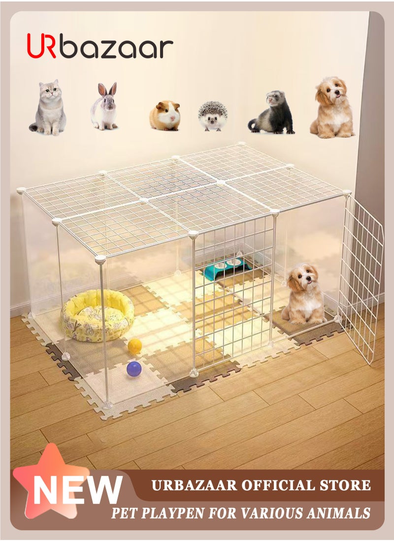 DIY Pet Playpen, Animal Cage Portable pet panels, Rabbits,Dog Cage,Cat Cage Crate Fence Tent for Indoor Outdoor (WHITE)