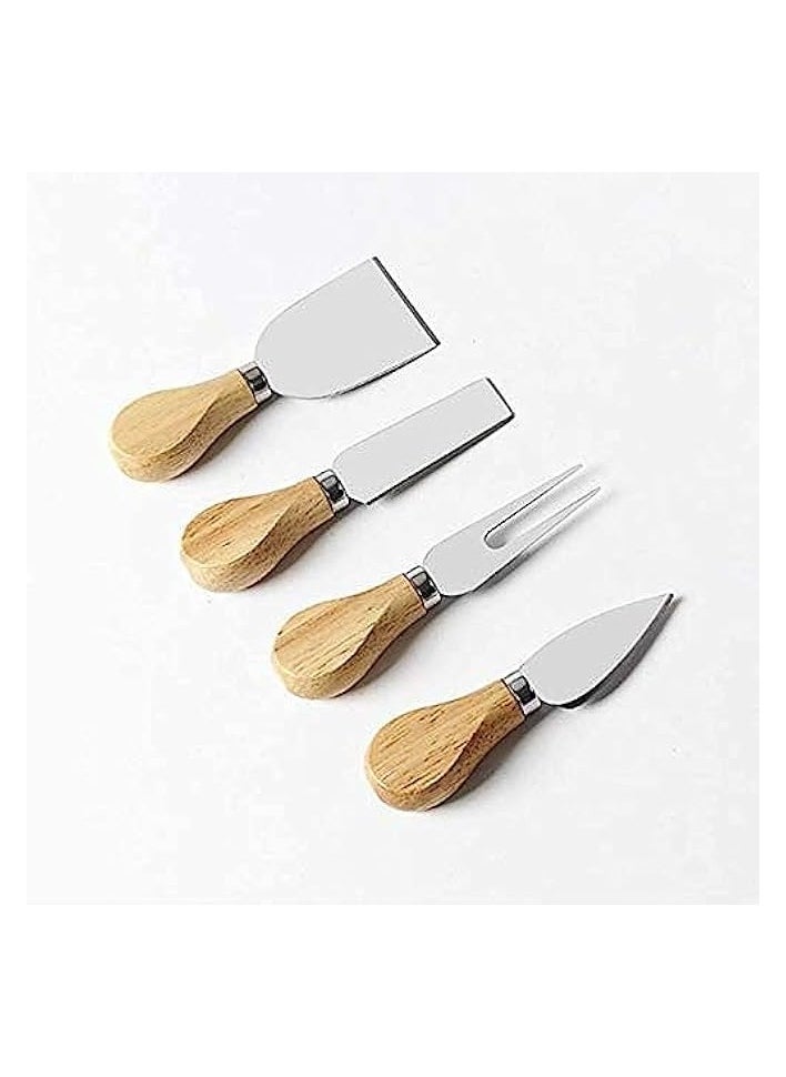 4 Pieces Set Cheese Knives with Bamboo Wood Handle Steel Stainless Cheese Slicer Cheese Cutter (Bamboo Handle)