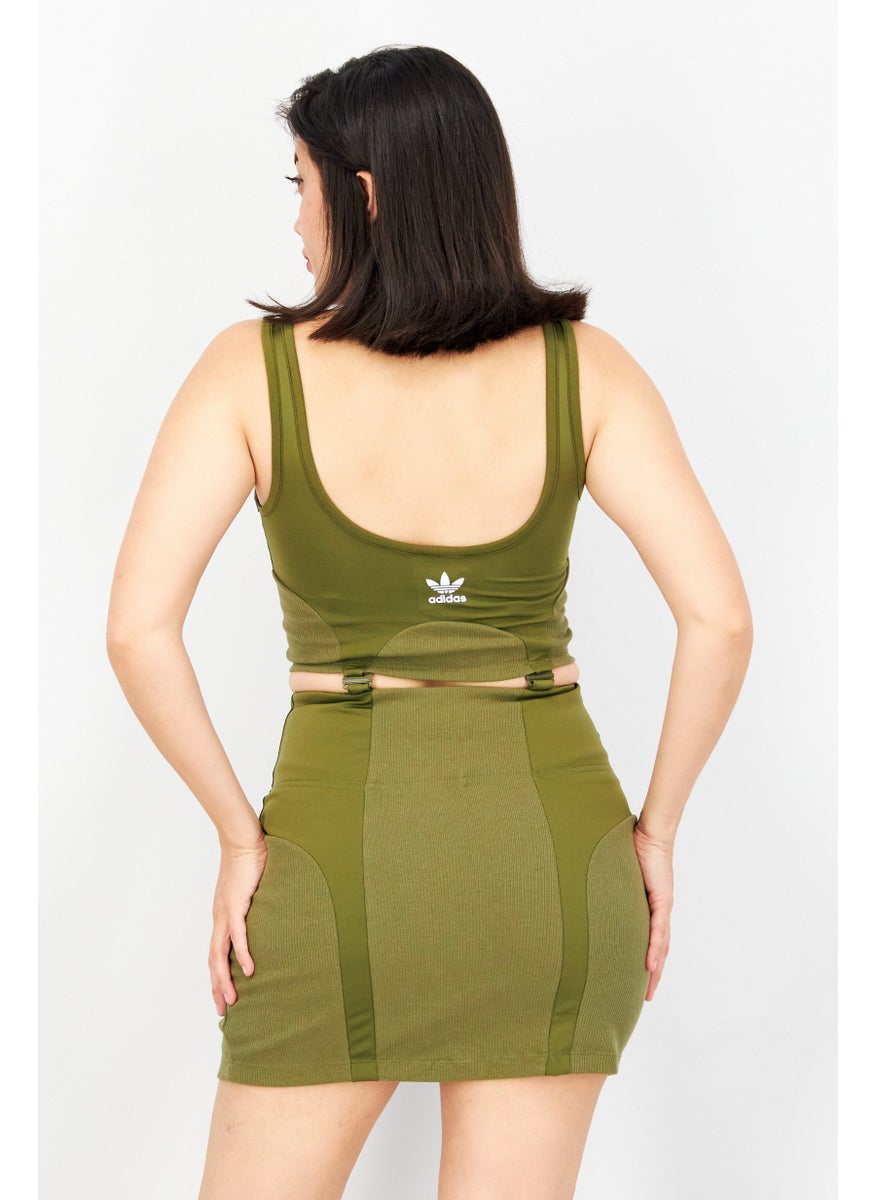 Women Sportswear Fit Sleeveless Outdoor Rib Dress, Army Green