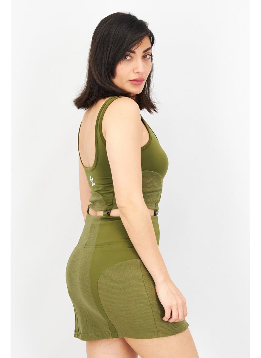 Women Sportswear Fit Sleeveless Outdoor Rib Dress, Army Green