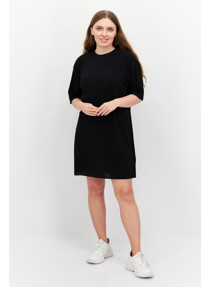 Women Sportswear Fit Short Sleeve Textured Mini Dress, Black