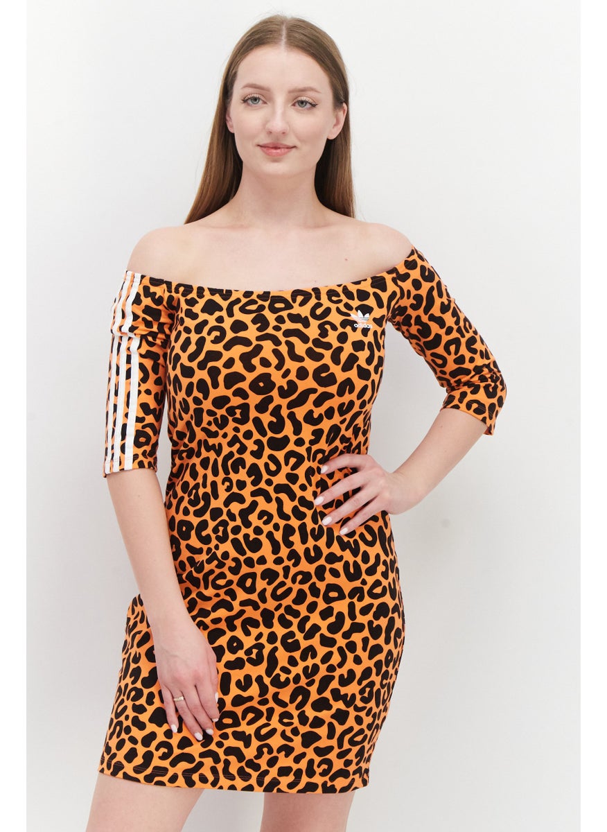 Women Sportswear Fit Animal Print Mini Dress, Orange/Black