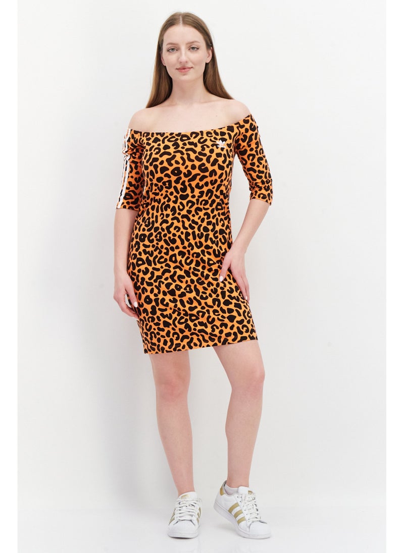 Women Sportswear Fit Animal Print Mini Dress, Orange/Black