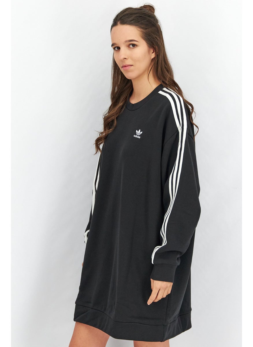 Women Sportswear Fit Long Sleeve Classic Sweatshirt Dress, Black/White