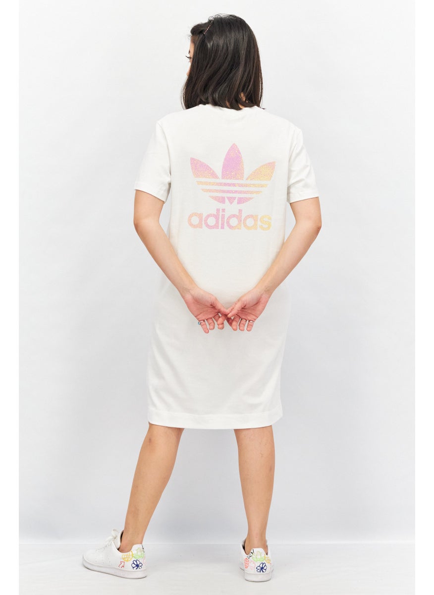 Women Sportswear Fit Embroidered Logo Short Sleeve Shirt Dress, White