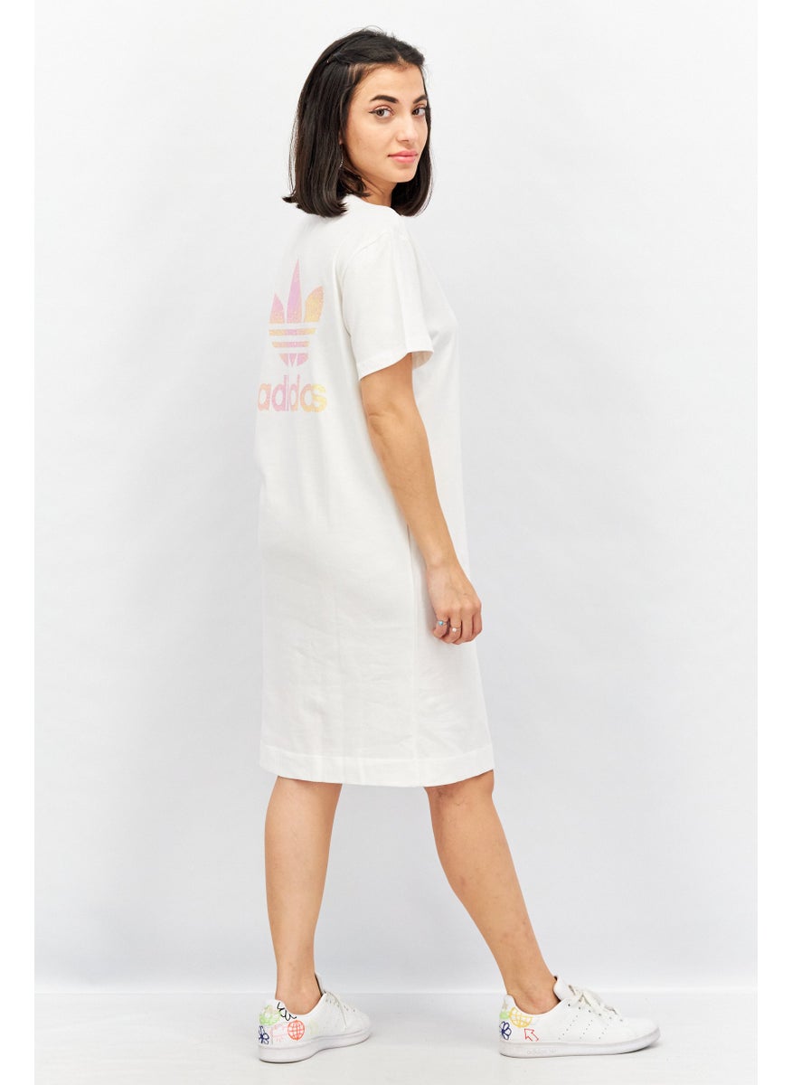 Women Sportswear Fit Embroidered Logo Short Sleeve Shirt Dress, White