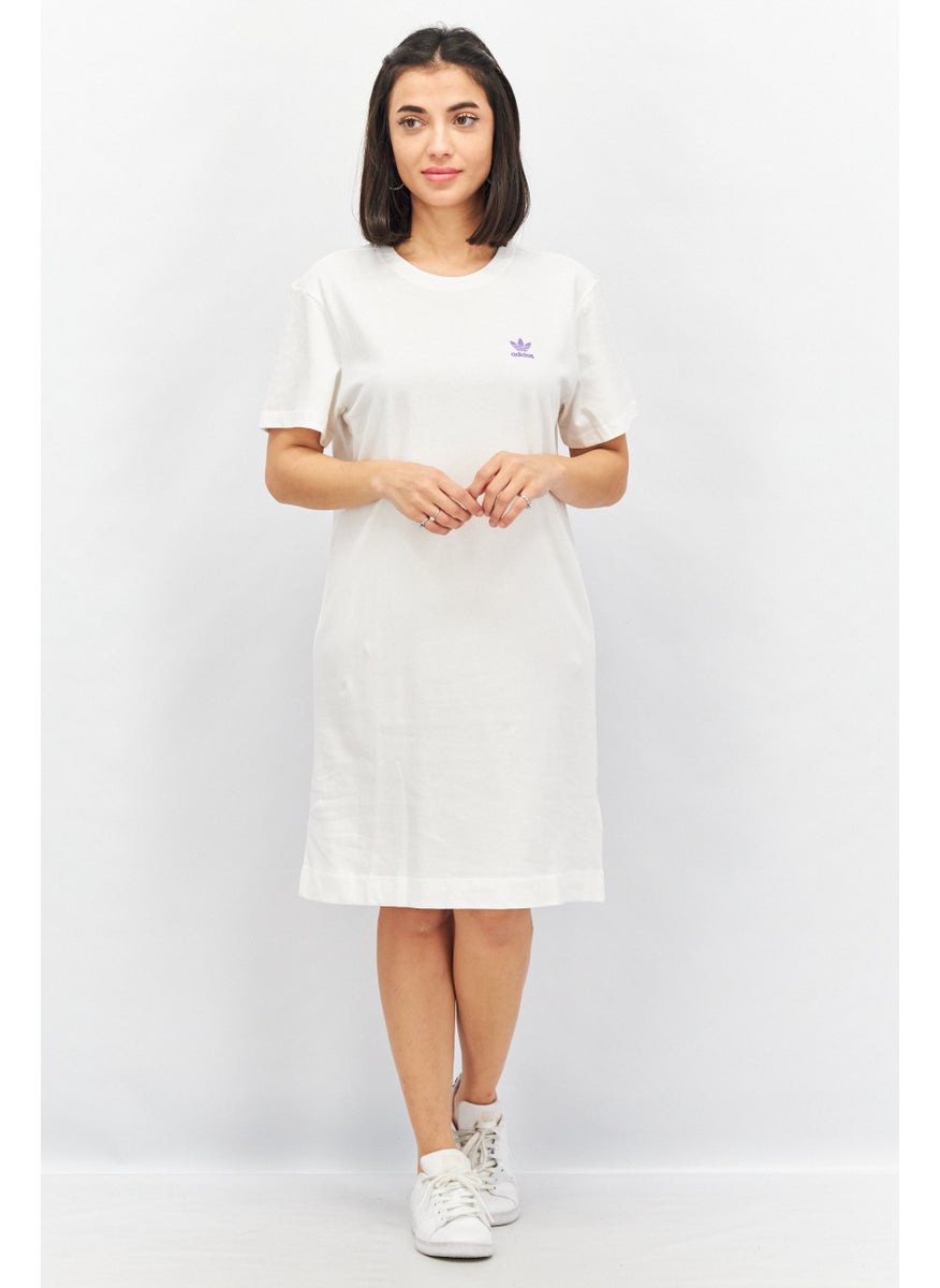 Women Sportswear Fit Embroidered Logo Short Sleeve Shirt Dress, White