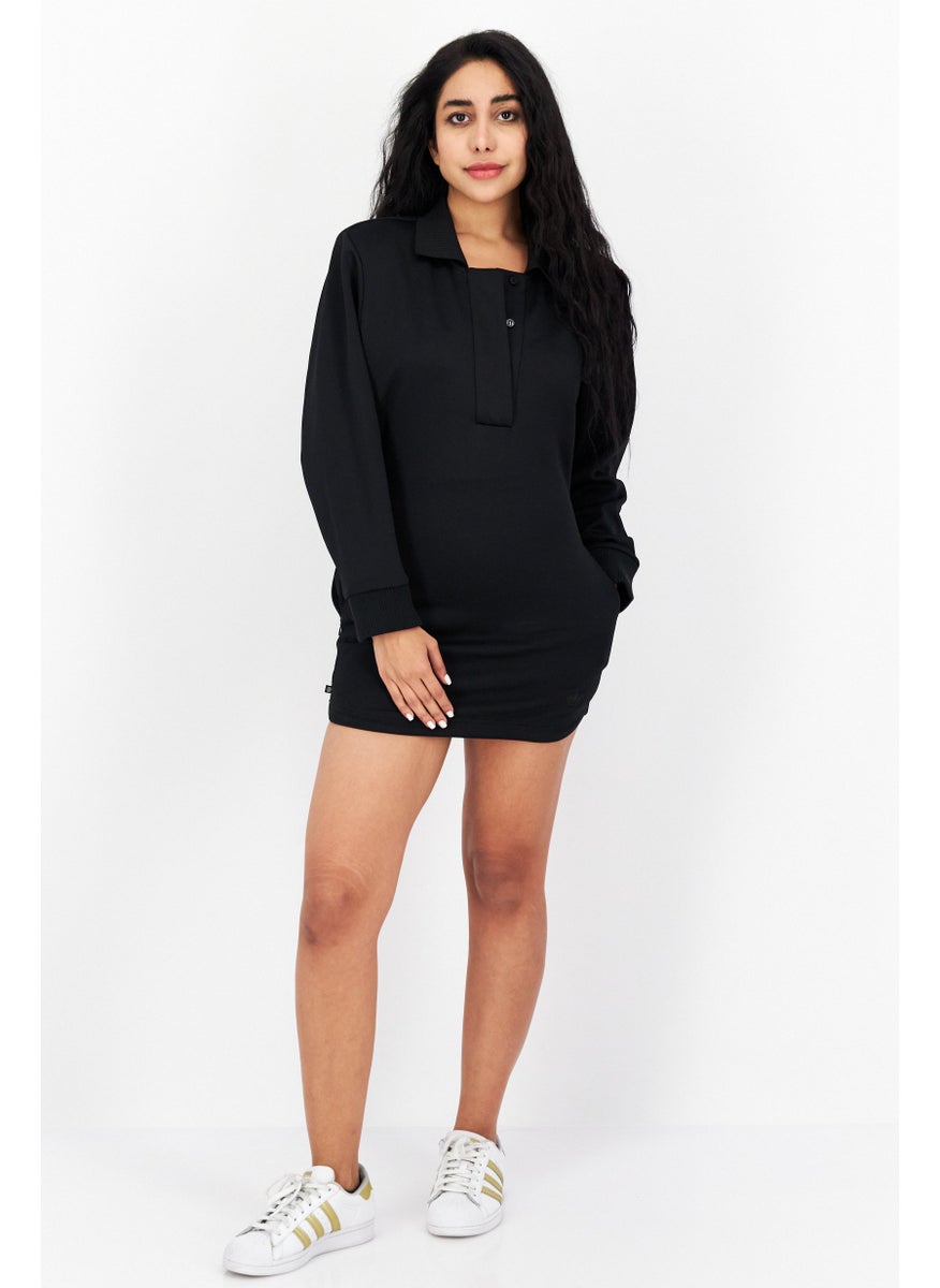 Women Sportswear Fit Long Sleeve Outdoor Spacer Dress, Black