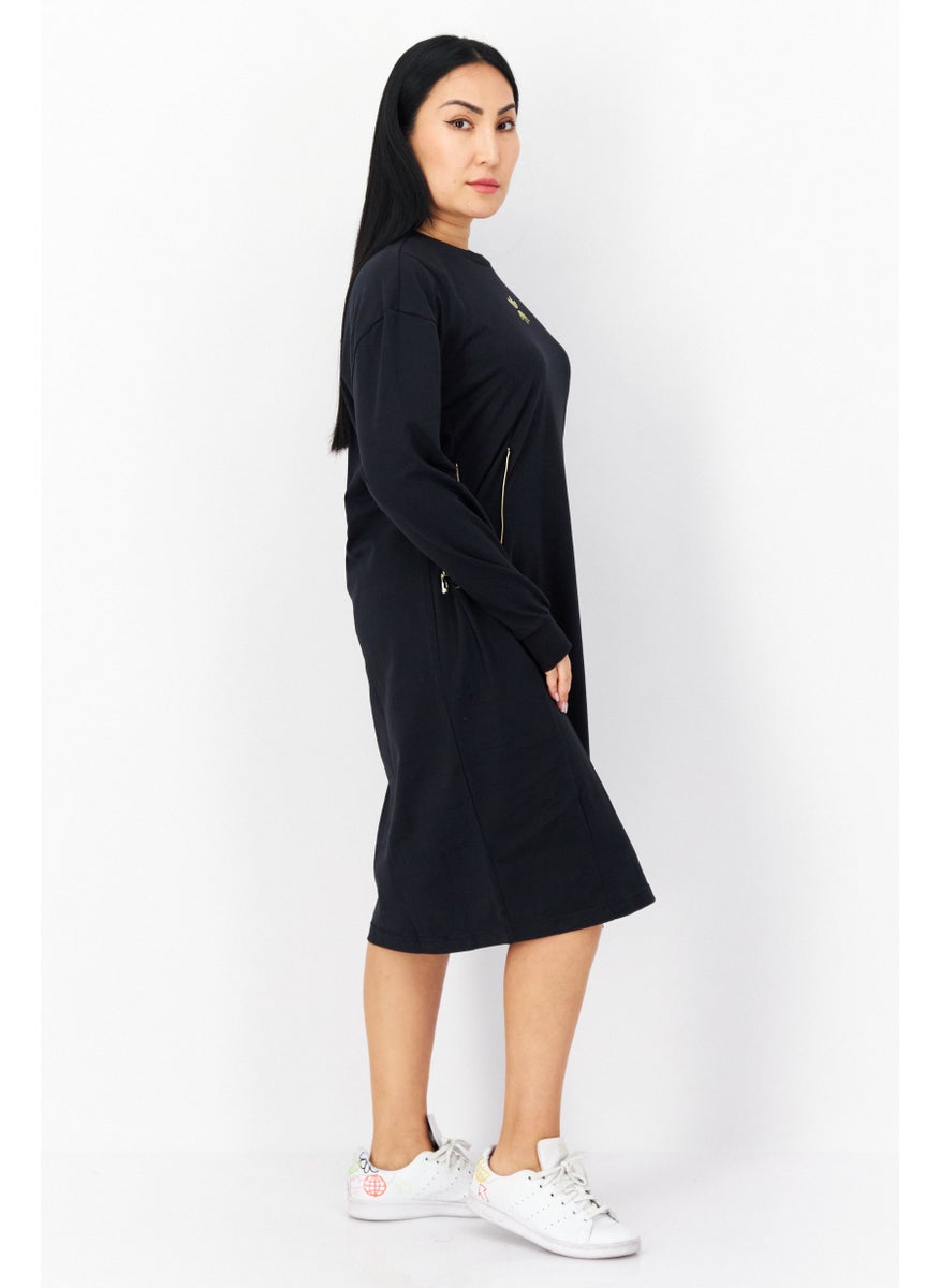 Women Sportswear Fit Long Sleeves Dress, Black