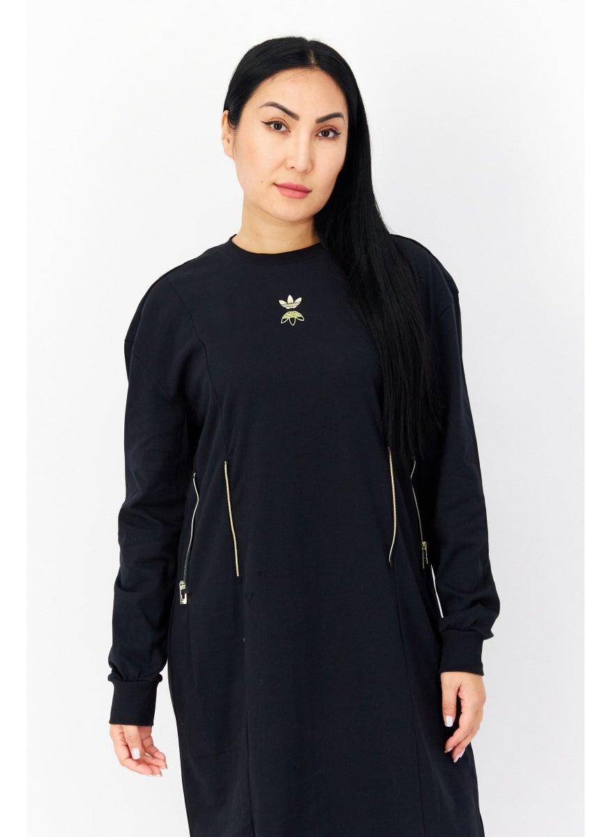 Women Sportswear Fit Long Sleeves Dress, Black