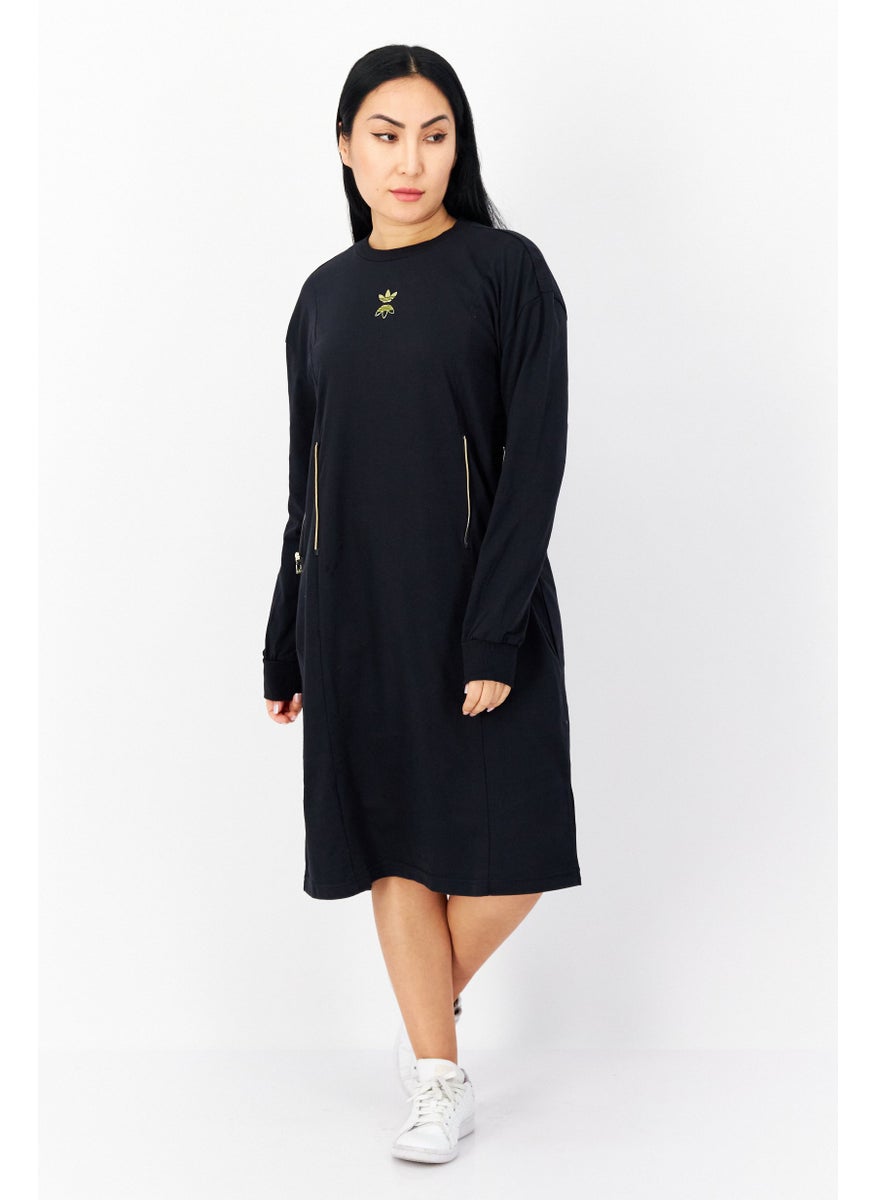 Women Sportswear Fit Long Sleeves Dress, Black