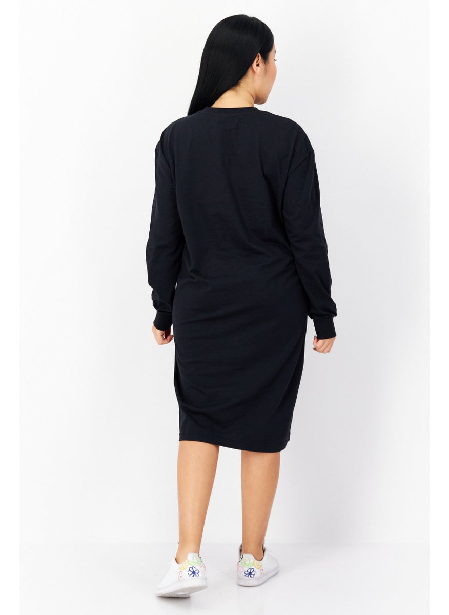 Women Sportswear Fit Long Sleeves Dress, Black