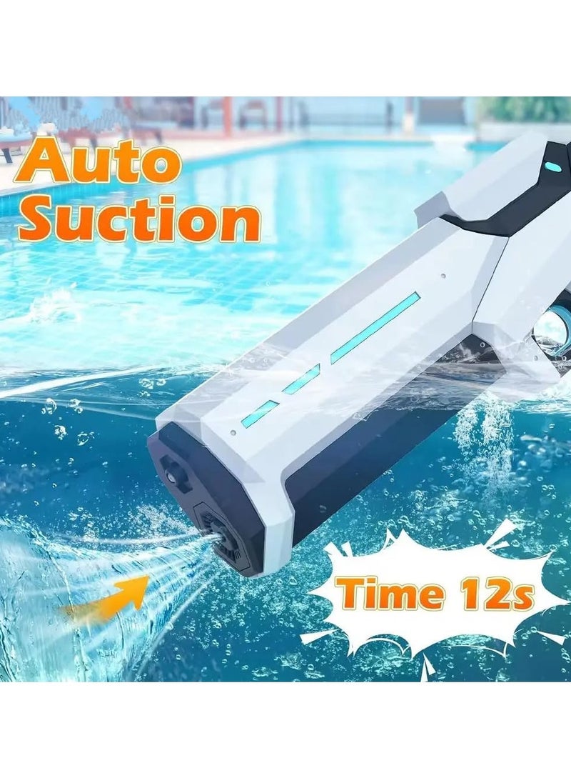 Electric Water Blaster Gun with Automatic Water Absorption, 300ml 2-in-1 Spray Gun for Kids & Adults, Water Gun for Outdoor Play (White)